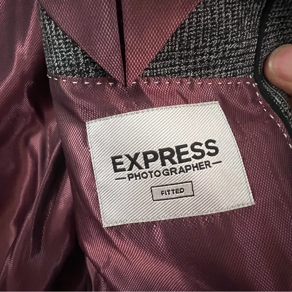 Express photographer fitted wool blend stretch suit coat